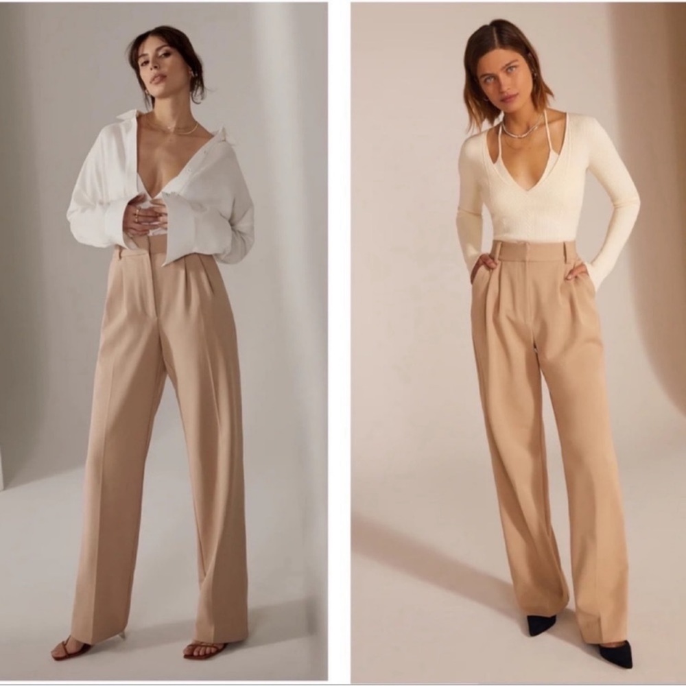 Favorite Daughter Beige High-Waisted Wide Leg Trousers
